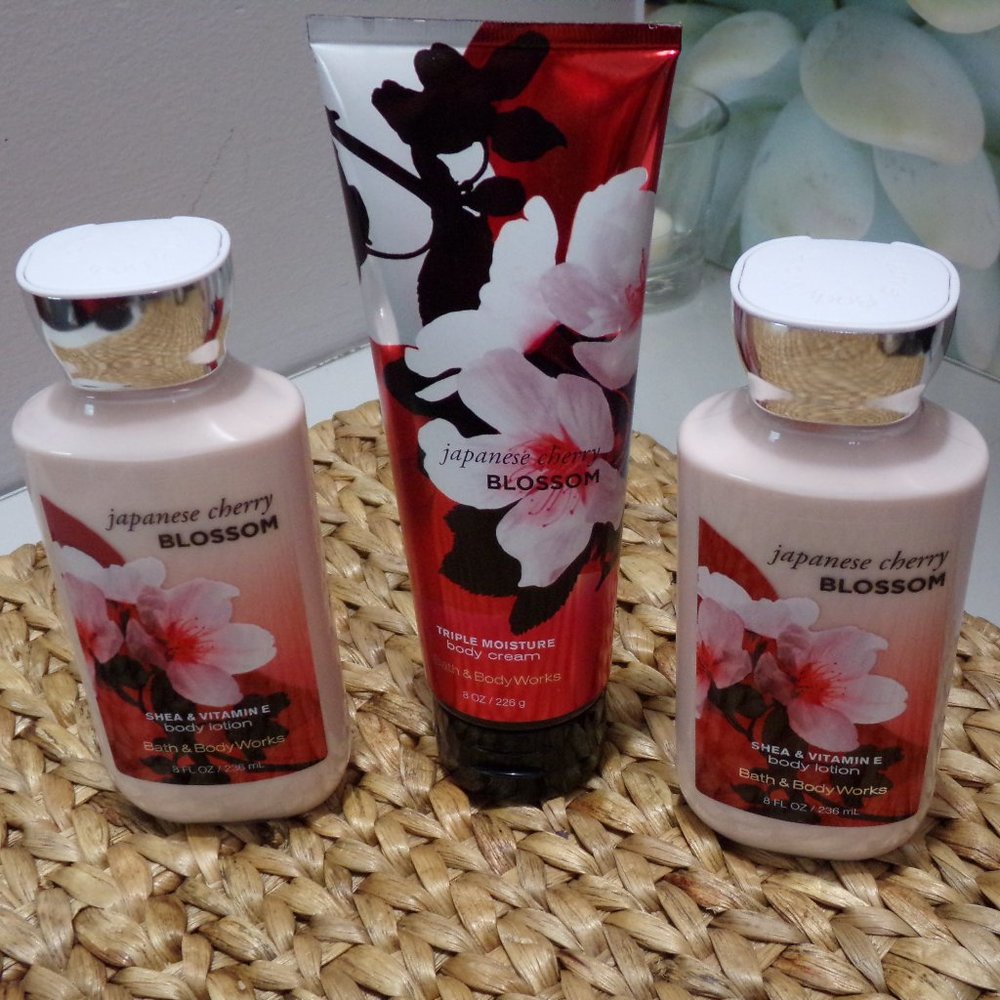 Japanese cherry blossom triple moisture body cream and body lotion.